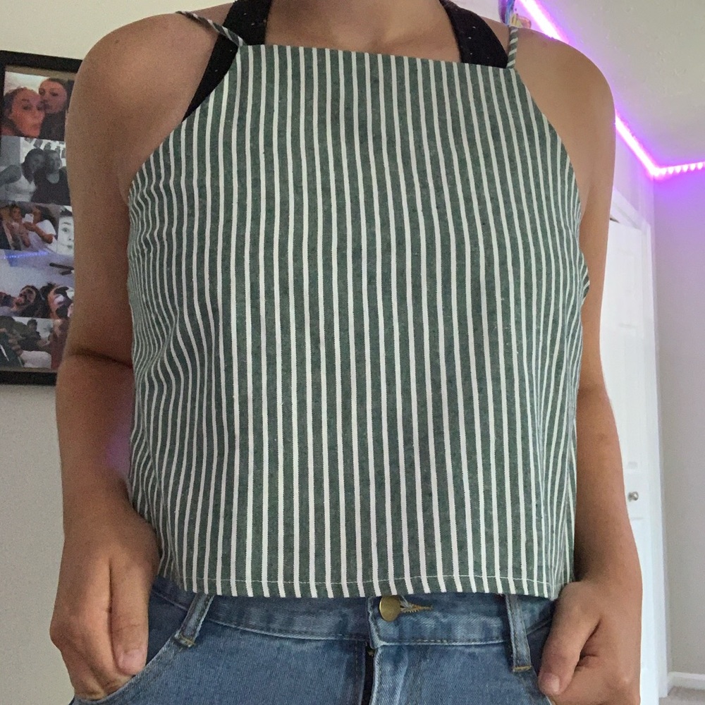 green and white striped tank top